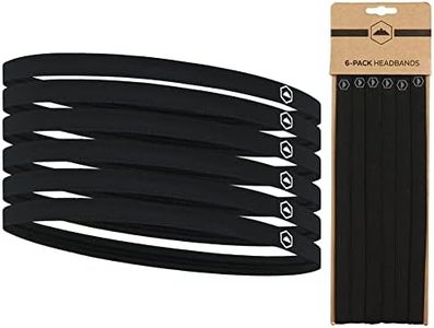 Tough Headwear Thin Elastic Sports Headbands for Women & Men, Workout, Running, Soccer Headband - 6 Black