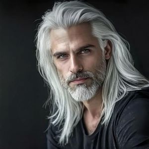 Daiaces Mens White Wig Long Straight Synthetic Heat Resistant Costume Cosplay Hair Wig