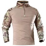 Men's Military Tactical Long Sleeve Shirt Breathable Hunting Combat T Shirts Quick Dry Outdoor Tops 1/4 Front Zip Camouflage Airsoft Shirts CP L