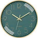 Claiez Wall Clock 12" Silent Quartz Decorative Latest Wall Clock Non-Ticking Classic Clock Battery Operated Round Easy to Read for Room/Home/Kitchen/Bedroom/Office/School(Green Gold)..