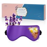 Silk Lavender Heated Eye Mask Weighted Sleep Pillow Microwave for Sleeping Chamomile Flaxseed Yoga, Meditation, for Women Soft Cold & Hot Compress Comfortable Light Bocking Spa Scented Purple