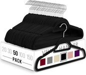 Utopia Home 50 Pack Premium Non Slip Tie Bar Velvet Hangers - Heavy Duty Velvet Hangers for Closet - Strong, Space Saving Hangers for Shirts, Jackets, Dresses Black