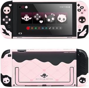 Geekshare Protective Case Set Compatible with switch 2, PC Back Plate with Silicone Joysticks Covers, Includes 2 Thumb Grips, Waterproof Protection - Sweetheart Skull (Black & Pink)