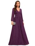 Ever-Pretty Women's Glitter A Line V Neck Pleated Long Sleeve Evening Dress Purple Wisteria 12UK