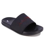 Nautica Men's Open Toe Slide Sandals - Comfortable Indoor & Outdoor Shower Slippers, Red Black Porter, 10