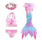 WQX Suprenice Kids Girls Mermaid Swimsuit Novelty Mermaid Tails for Swimming Bathing Suit with Garland (No Monofin)