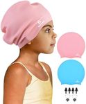 2 Pack Kids Extra Large Swim Cap for Long Thick Hair, Waterproof Silicone Swimming Cap for Toddler Child Youth Girls Boys, Durable Swim Hats Bathing Caps for Braids, Dreadlocks, Extensions, Afros-3