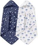 Yoofoss Hooded Baby Towels for Newborn 2 Pack 100% Muslin Organic Cotton Baby Bath Towel with Hood for Babies, Infant, Toddler and Kids, 32x32Inch, Soft and Absorbent Newborn Essential, Blue Clouds