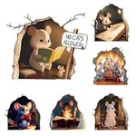 3D Mouse Hole Wall Sticker Glow in The Dark, 6pcs Mouse Reading Book Fun Art Wall Decal, Peel and Stick Nursery Kids Room Decor, Classroom, Bedroom