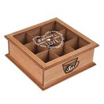 Optyuwah Wooden Tea Box Tea Bag Organizer, 9 Compartments Wood Tea Storage Box Holder with Clear Lid, Tea Chest Container Rustic Tea Organizer for Tea Bags, Coffee Pods, Instant Coffee Packets, Sugar