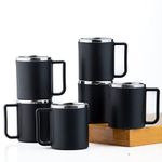 JONY Pack of 6 Stainless Steel, Plastic Tea-Coffee Lover's 1St Choice Tea Cups Set/Steel Cup/Coffee Cup/Cup Set (Black, 200 Ml)