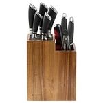 Navaris Knife Block & Utensil Organiser - Durable Acacia Wood Knife Holder without Knives - Removable & Washable Plastic Bristle for Random Sized Knives - Kitchen Storage Stand