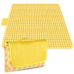 Large Picnic Blanket, 79" x 79" Foldable Picnic Mat, Waterproof Sandproof Beach Blanket with Carrying Handle for Family Outdoor Camping, Park, Beach and Travel (Yellow-White)