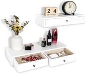 W00YNEX Floating Shelves with Drawers: Wood Wall Shelves/Cabinets for Storage and Exhibition; Doubles as a Bedside or Nightstand Set of 2 in Vintage White