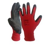 24 Pairs Red Black Nitrile Coated Nylon Safety Work Garden Gloves Builders Mens Gardening (Large)