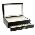 Decorebay Executive Double Drawer Wooden Grain 20 Fountain Pen Collector Organizer Box with Glass Window (Ebony)