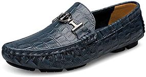 Asifn Mens Leather Casual Slip on Driving Loafers Flat Walking Moccasin Business Dress Boat Shoes Fashion Slipper 8.5-9 Blue,10.24" Heel to Toe