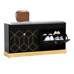 HOLTICO Shoe Bench Storage with Seat, Shoe Storage Bench with Cushion & Flip-Drawer, Black Shoe Cabinet Shoe Cupboards, Shoe Storage Cabinet for Hallway, Entryway