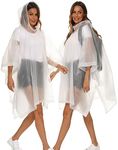 Borogo 2 Pack Rain Ponchos for Adults Reusable - Raincoats Survival Emergency Heavy Duty Rain Coat with Drawstring Hood White