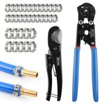 MGYOO Pex Crimping Tool Kit Cinch and Remove Dual-Function Pex Crimp Tool 3/8" to 1" Pex Crimper with Pex Cutter and 35pcs 1/2" 3/4" Stainless Steel Pex Clamps