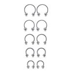 PiercingJ 10pcs 16G Stainless Steel Horseshoe Hoop Circular Barbells Earrings Cartilage Helix Septum Nose Lip Rings 6mm-14mm