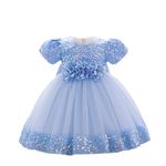 Baby Girl Clothes Summer Puffy Sequin Tulle Gown First Birthday Party Pageant Prom Dress Blue 6-12 Months