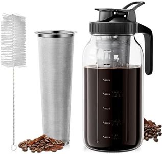 VA1KENE Cold Brew Coffee Maker 64oz, Iced Coffee Maker with 304 Stainless Steel Filter, Mason Jar Pitcher with Lid and Spout (Black)