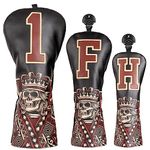 Golf Club Head covers Wood Set 3 PACKS 1FH DR FW UT for Driver Fairway Hybrid with No.Tag Elastic Closure Black PU Leather Skeleton King