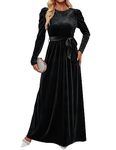 ZESICA Women's Velvet Maxi Dress Long Puff Sleeve Crew Neck Elastic High Waist Cocktail Party Bridesmaid Dresses, Black, Medium