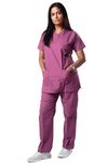 UNIFORM CRAFT Women’s Scrub Suits DSVX || 4 pocket scrubs | Ideal for doctors, dentists, vets, nurses & healthcare professionals (Plum, XL)