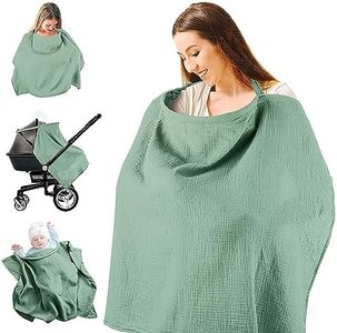 Nursing Cover for Baby Breastfeeding, Muslin Breathable Breastfeeding Cover Essentials with Rigid Hoop, Multi-use Adjustable Privacy Nursing Apron Cover