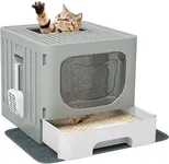 DWVO Enclosed Cat Litter Box with Two-Way Entry/Exit, Large Anti-Splash Hooded Litter Box with Mat and Litter Scoop, Easy Assemly and Cleaning - Gray