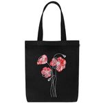 MASQ By Q-One Embroidered Poppy Flower Canvas Large Utility Tote Bags For Women With Zip, College Bag For Girls, 100% Organic Cotton Tote Bag For Traveling & Daily Use Gifts For Women And Girl