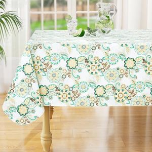 misaya Rectangle Waterproof Vinyl Table Cloth, Wipeable Tablecloth with Flannel Backing, Plastic Table Cover for Dinner, Picnic, Indoor and Outdoor (Paisley Flower, 60" x 102")