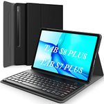GreenLaw Galaxy Tab S8 Plus/ S7 Plus Keyboard Case, Wireless Detachable, PU Leather Stand Cover, Micro USB Rechargeable, Keyboard Case for Samsung Galaxy Tab S8+ 2022, S7+ 2020 12.4", Black