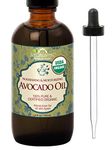 US Organic Avocado Oil Unrefined Virgin, USDA Certified Organic, 100% Pure & Natural, Cold Pressed, in Amber Glass Bottle w/Glass Eye dropper for Easy Application (4 oz (Large))