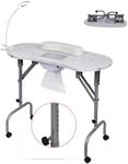 Updated Manicure Nail Table on Wheels, with Built-in Dust Collector, Portable LED Table Lamp, Carry Bag for Home Spa Beauty Salon Workstation, Adjustable Height, White