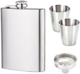 PIVHWIR Flask for Liquor, 8 Oz Hip Flask with Funnel and 2 Cups, Leak Proof 18/8 Stainless Steel Hip Flask for Men and Women for Storing Whiskey, Alcohol