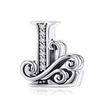 Lorrifal Alphabet Initial L Charms Letter Complete A-Z Letters Solid 925 Sterling Silver Cubic Zircons Beads Dangle Pendants for Pandora European Bracelets Necklace Women Girls Jewelry Gift Options