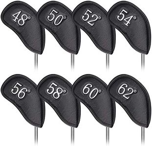 CRAFTSMAN GOLF 1pc or 1 Set Synthetic Leather Black Golf Club Head Cover Wedge Iron Protective Headcover 48° 50° 52° 54° 56° 58° 60° 62° Or Custom Any No. (1 Set 8pcs (48°- 62°))