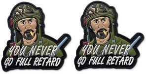 2 PCS Never Go Full Retard PVC Patch - Funny Tactical Patches, Humorous Morale Patch with Hook and Loop, Tropic Thunder, Morale Patches for Backpacks, Helmets, Jackets and Other Military Tactical Gear