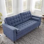 Edenbrook Lynnwood Upholstered Sofa with Square Arms and Tufting-Bolster Throw Pillows Included, Navy