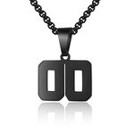 Number Necklace for Boy Black Athletes Number Stainless Steel Chain 00-99 Number Charm Pendant Personalized Sports Jewelry for Men Basketball Baseball Football, Stainless Steel, No Gemstone