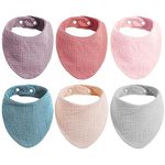 Viaky Baby Bandana Dribble Bibs 6 Pack, Double Layer Cotton 6 Color Muslin Baby Bibs with 2 Adjustable Snap, Soft and Absorbent Baby Drool Bibs for Newborns, Toddlers, Teething, Feeding, Drooling
