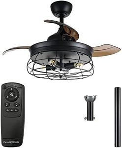 Parrot Uncle Ceiling Fans with Lights and Remote Black Bedroom Ceiling Fan with Light and Retractable Blades, 36 Inch