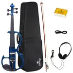 Cecilio CEVN-2BL Ebony Fitted Silent Electric Violin, Style 2, Metallic Blue, Size 4/4 (Full Size)