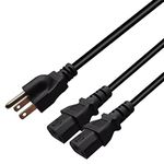 Computer Power Splitter Cord, NEMA 5-15P to 2X C13 - C13 Y-Cable, Power Cord Y Splitter Cable - Power 2 Monitors at Once,5-15P to Dual C13 Y Splitter Power Cord (5-15P to 2XC13, 3ft/1m)