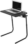 Haritzak TV Tray Table, Adjustable Portable Folding Table for Snacks, Laptop Holder, Portable Desk with 6 Heights & 3 Tilt Angles Adjustments, with Cup Holder