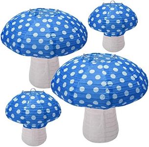 4Pcs Mushroom Shaped Paper Lanterns, Windspeed Large Paper Lantern Mushroom Shaped Paper Lantern For Nursery Garden Christmas Party Decoration 8 inch, 12 inch (Blue)