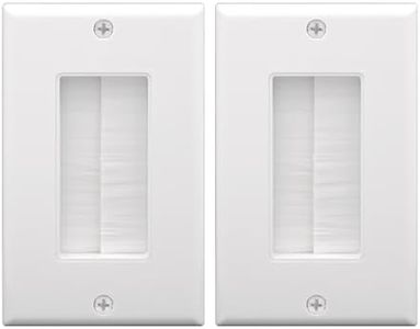 VCE Single Gang Brush Wall Plate (2-Pack), Pass Through Brush Style Opening Low Voltage Cable Plate in-Wall Installation for Speaker Wires, Coaxial Cables, HDMI Cables, or Network/Phone Cables- White